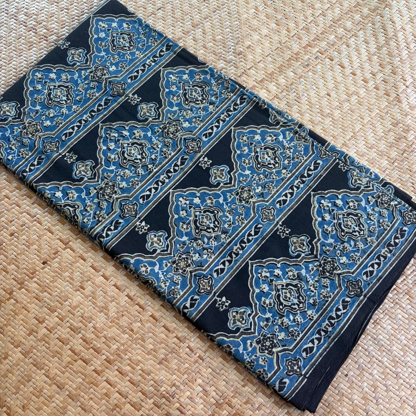 Ajrak Cotton Running Fabric, Black