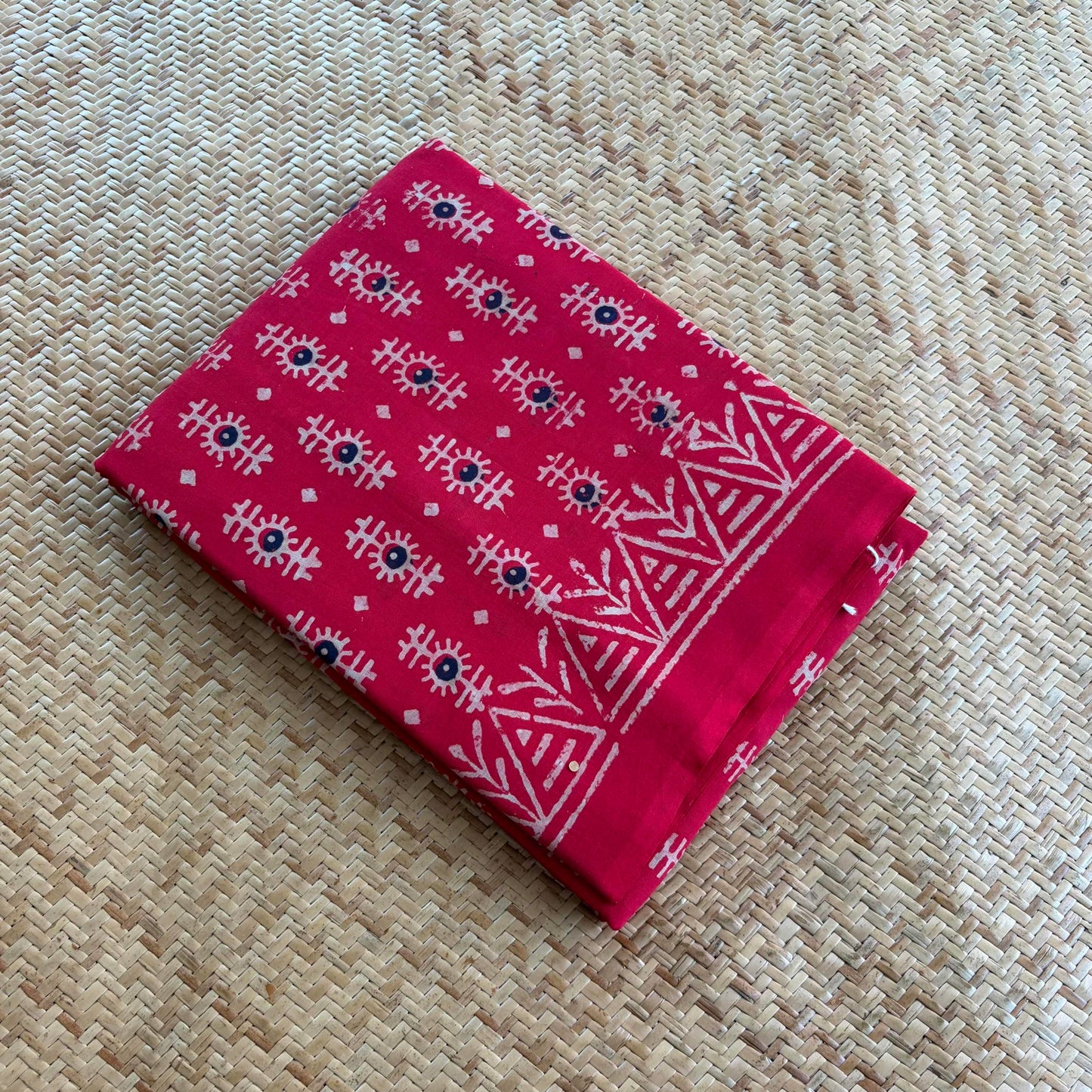 Mul Mul Cotton saree, Hand Block Printed, Red