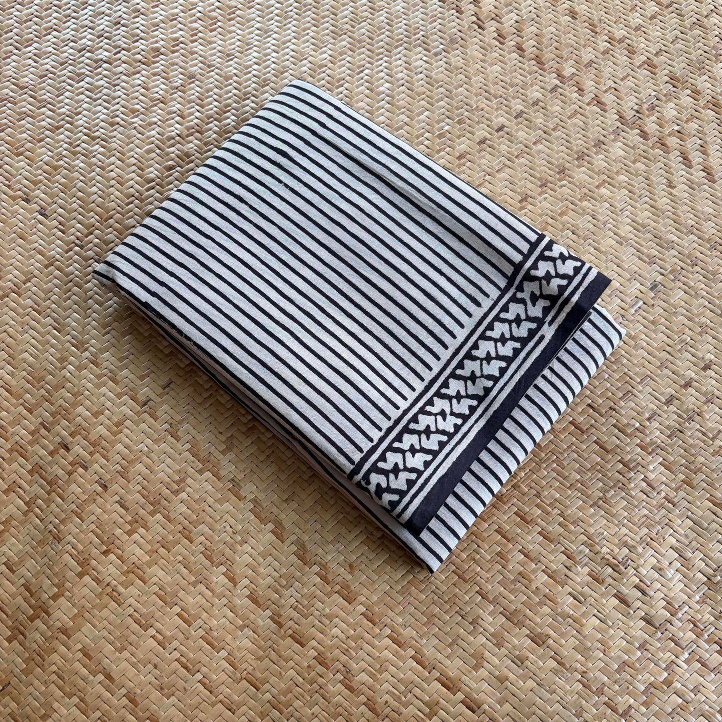 Mul Mul Cotton saree, Hand Block Printed, Black