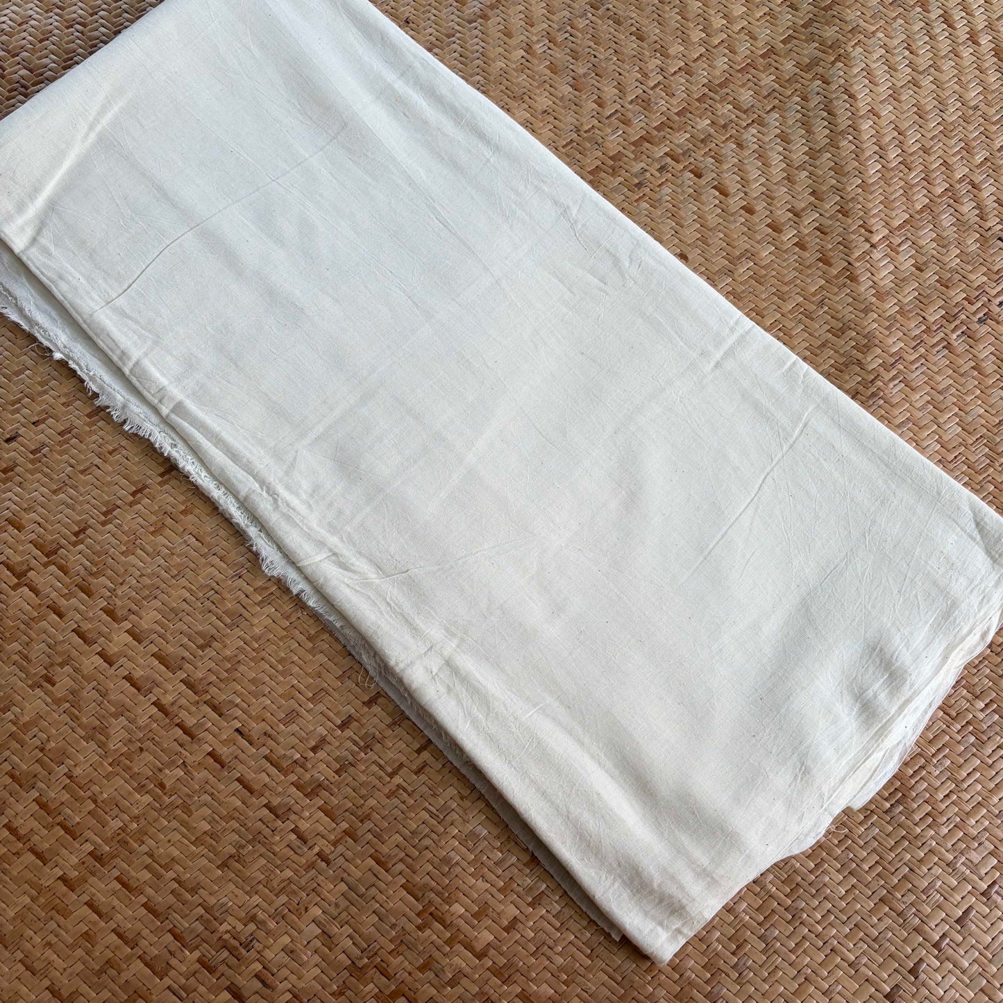 Jamdani Handloom Cotton Running Fabric, Off White