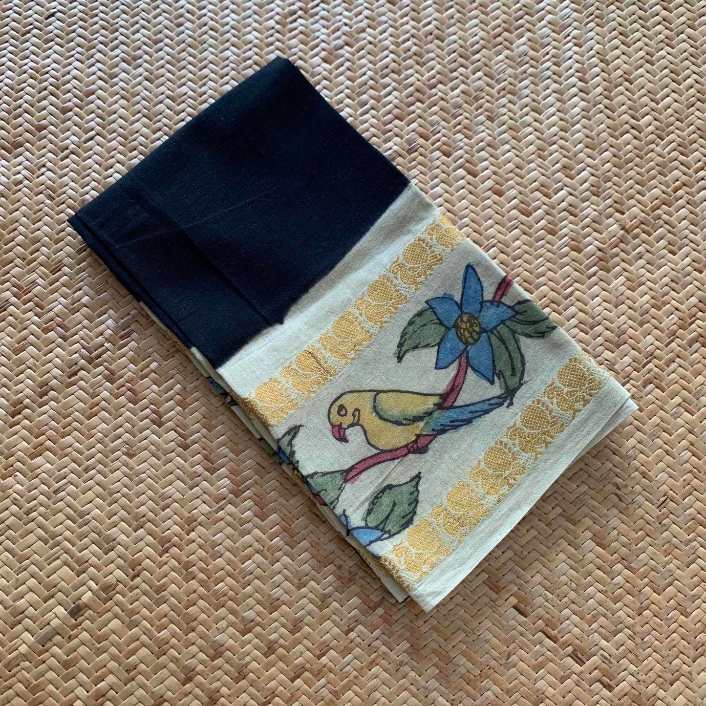 Parrot , Kalamkari Hand Painted on a Madurai Sungudi Cotton BLOUSE