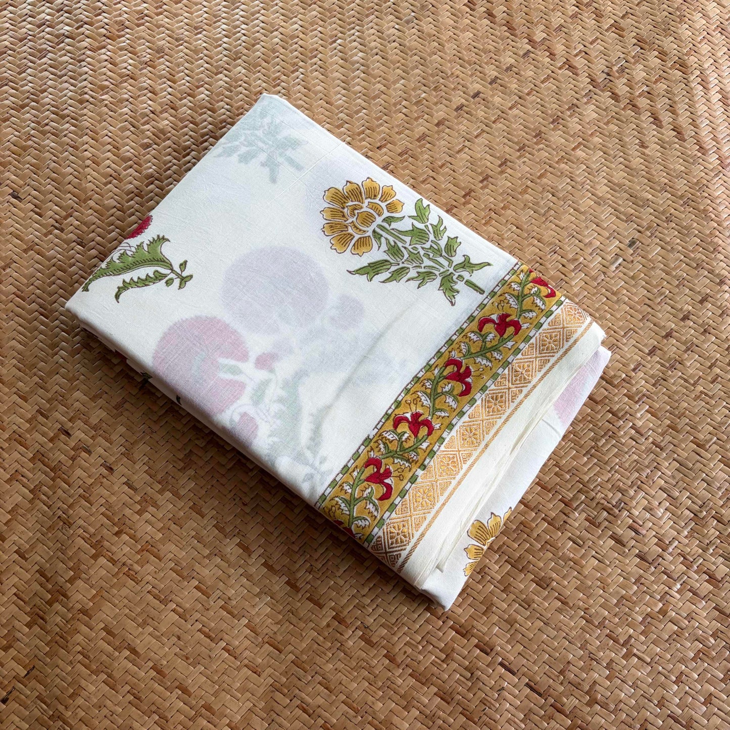 White, Jaipur Hand Block Printed On Madurai Cotton Saree With Zari