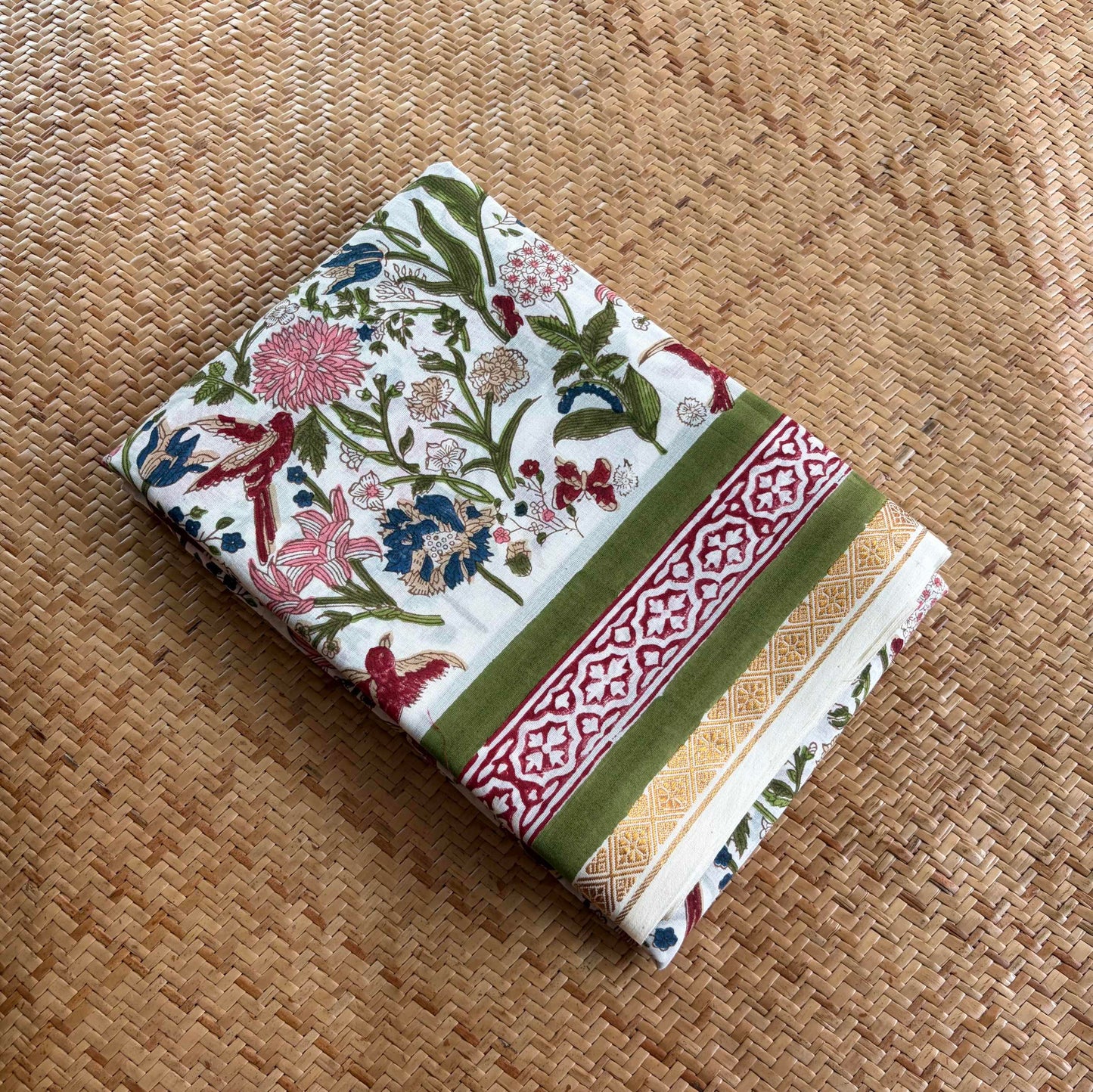 White, Jaipur Hand Block Printed On Madurai Cotton Saree With Zari