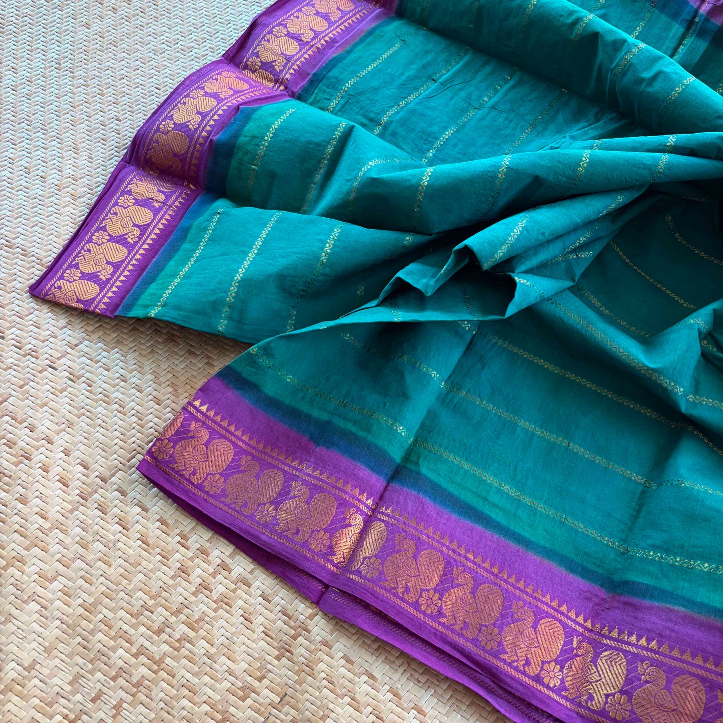 Green saree with Purple Border, Zari Velthari Madurai Sungadi Saree with blouse