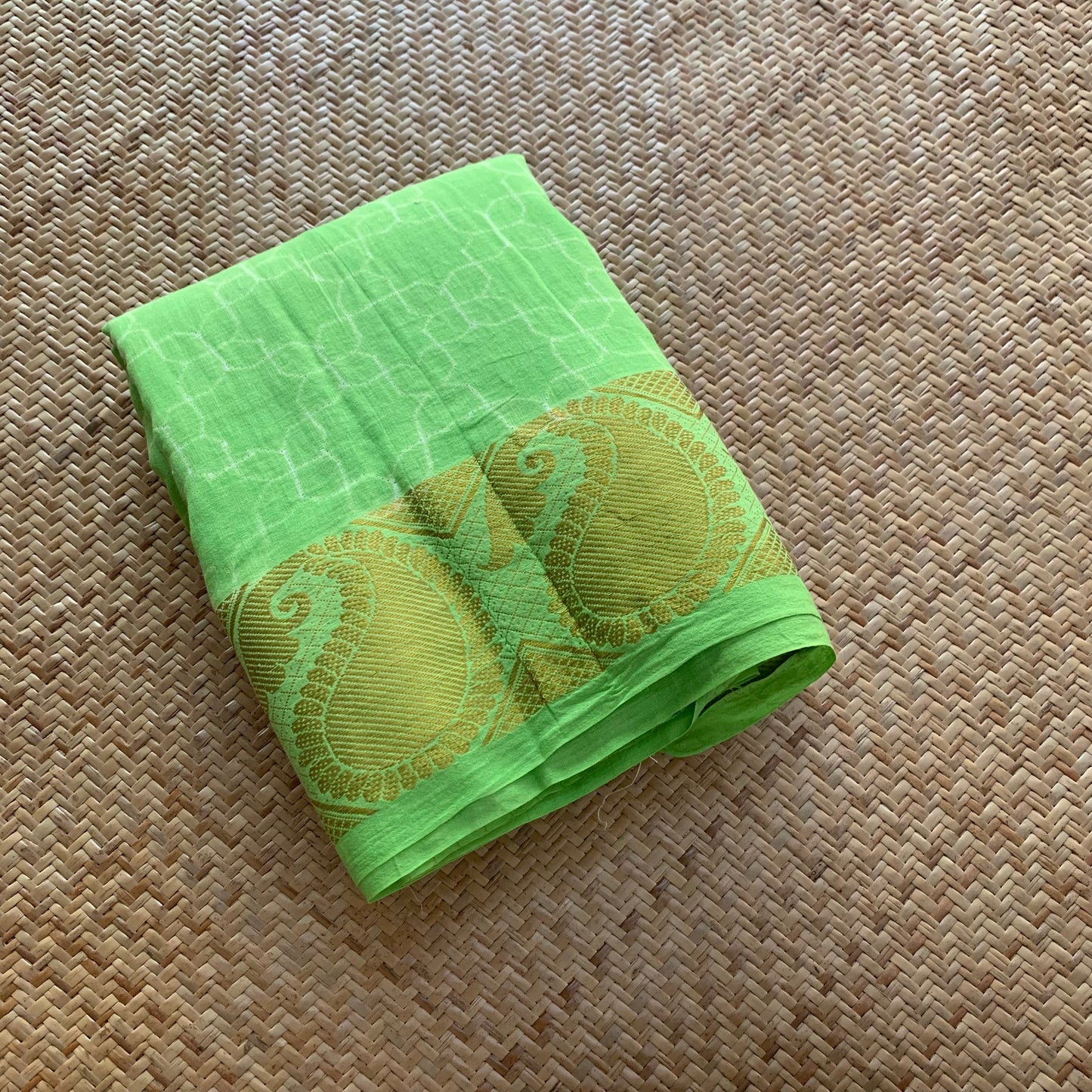 Lime Green, Hand Crafted Nui Shibori Sungudi Cotton Saree
