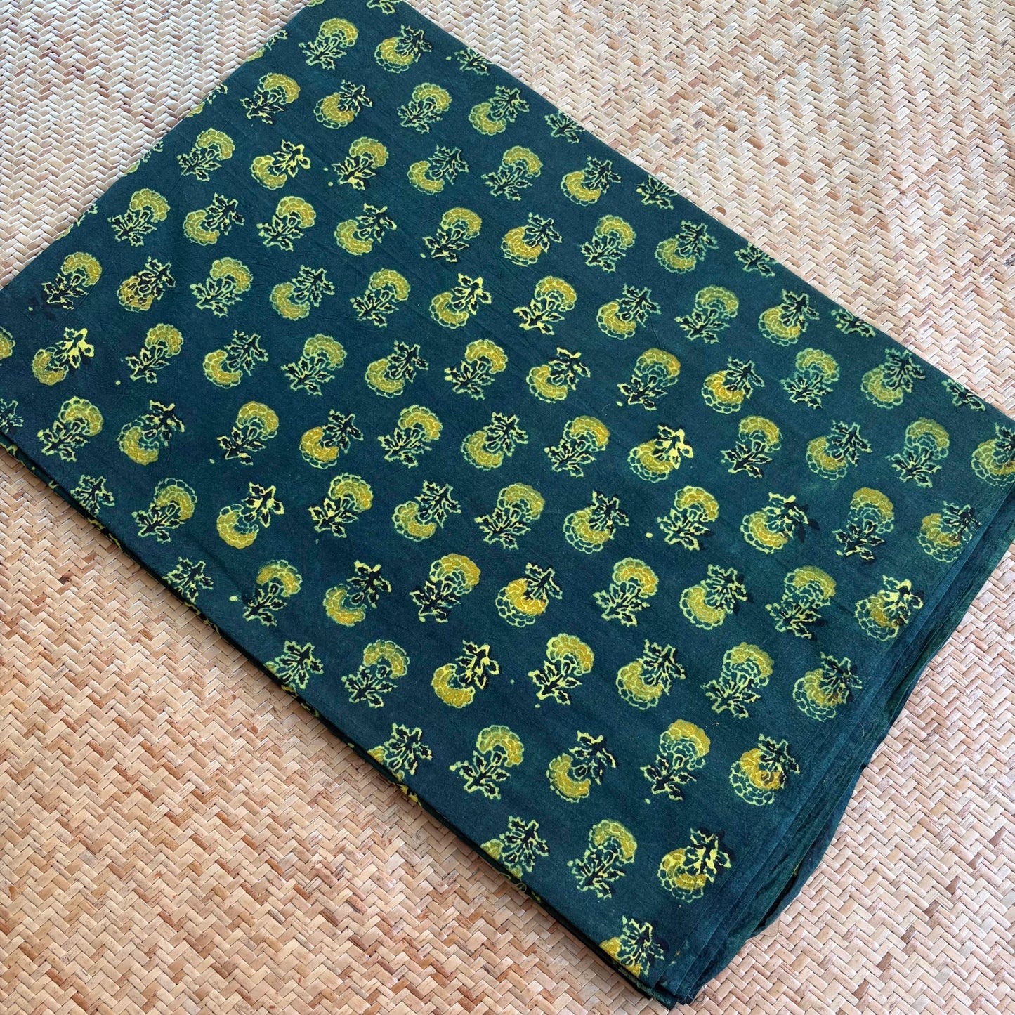 Ajrak Cotton Running Fabric, Green