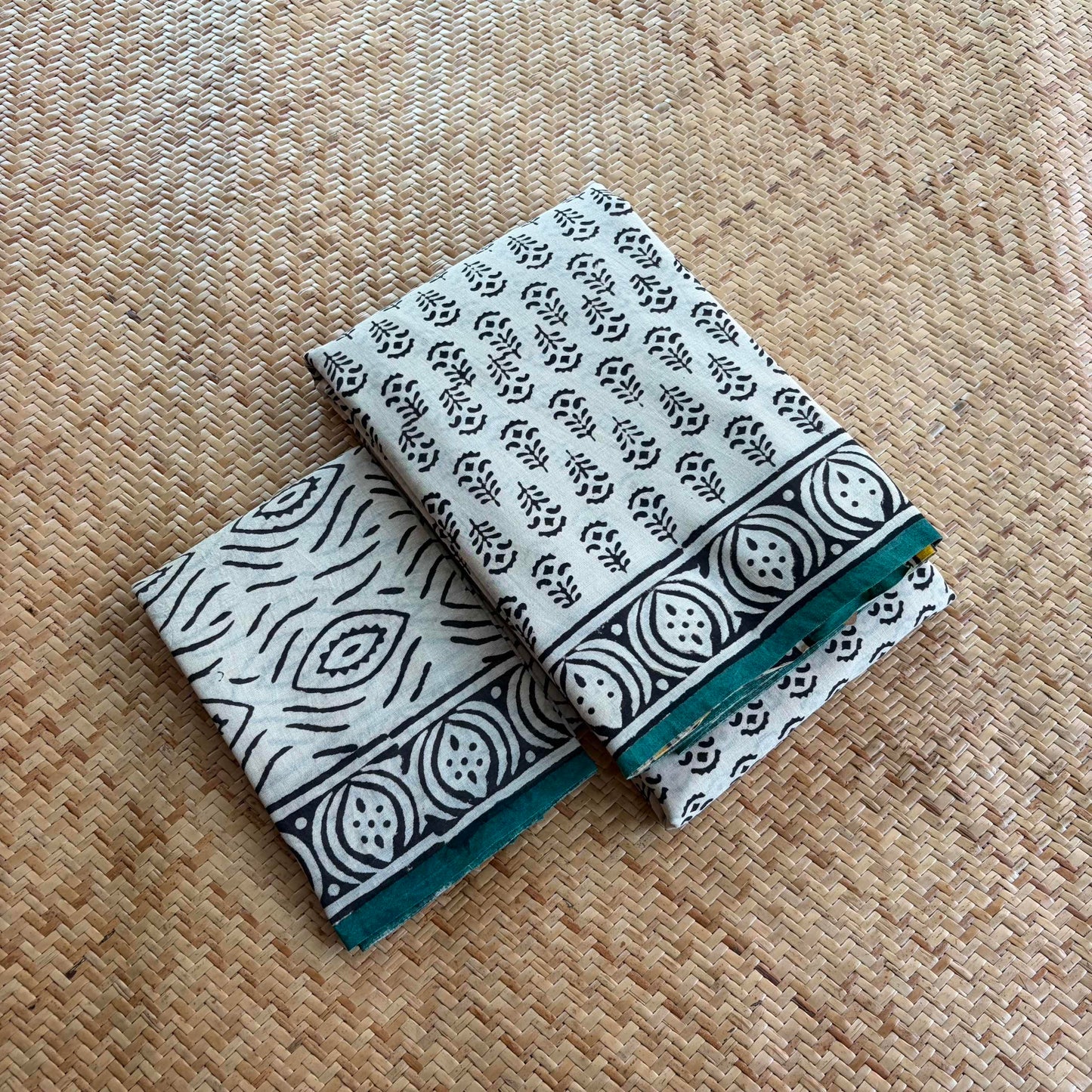 Mul Mul Cotton saree, Hand Block Printed, Beige