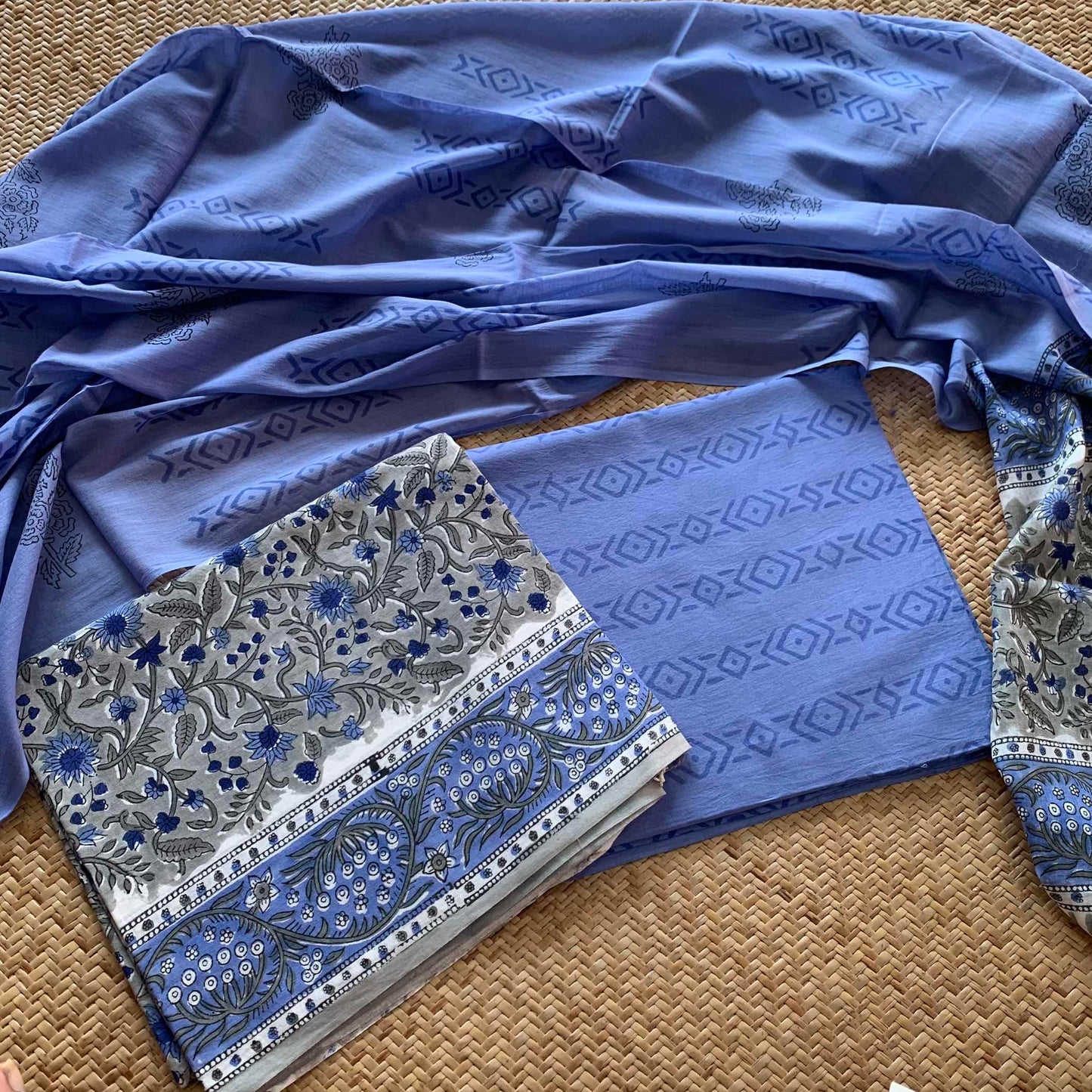 Mul Mul Cotton 3 Piece Salwar Suit Material, Grey