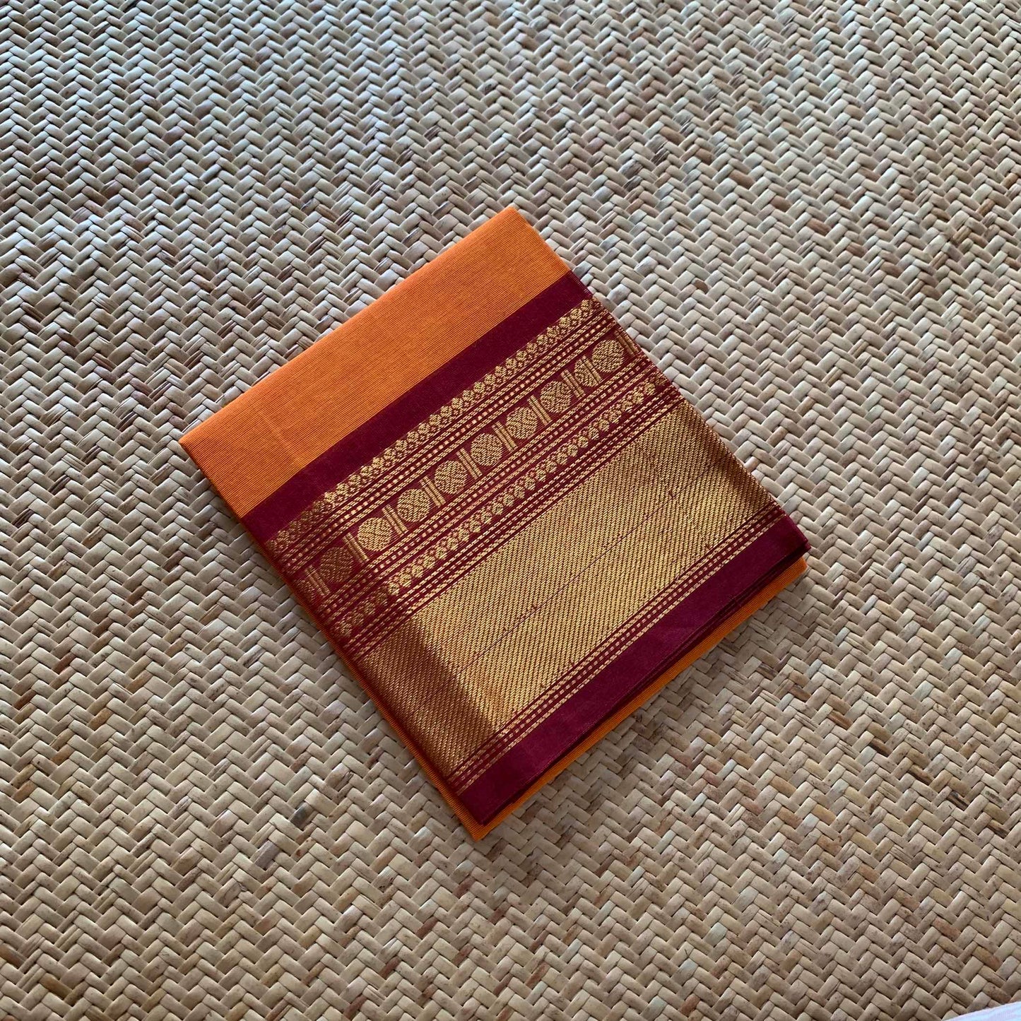 Orange, Chettinad Cotton Blouse piece