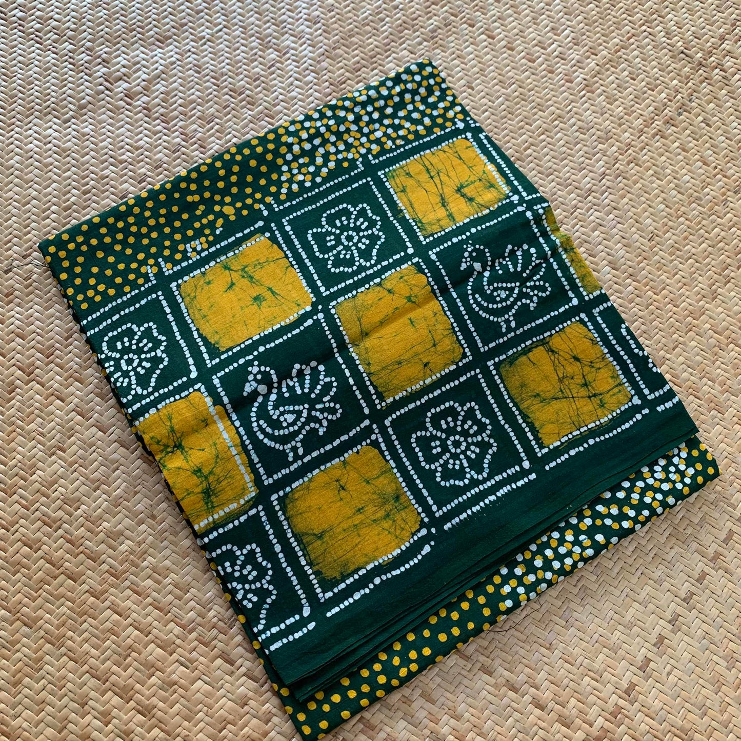 Green Wax Print Sungudi Saree