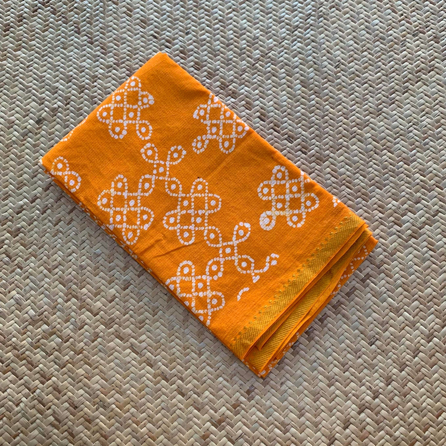 Yellow Wax Printed Kolam, Cotton Blouse piece
