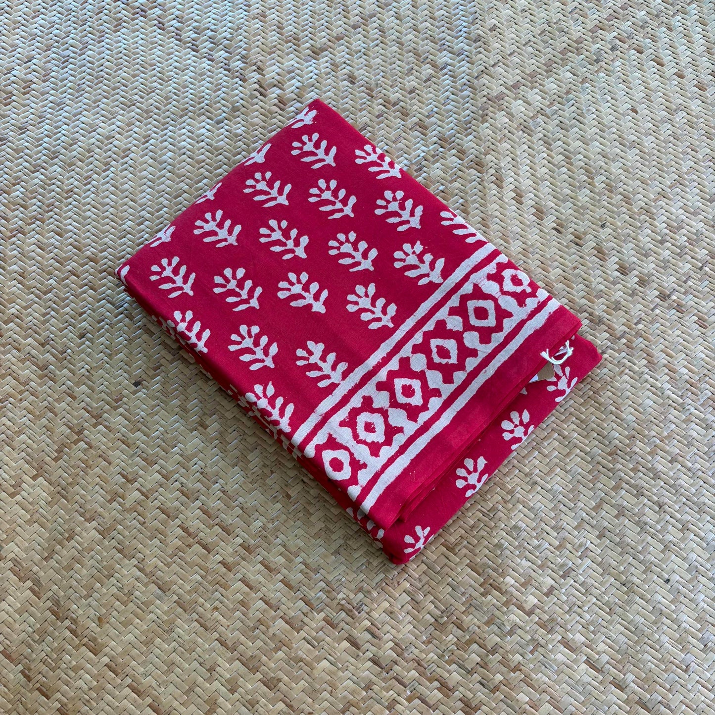 Mul Mul Cotton saree, Hand Block Printed, Red