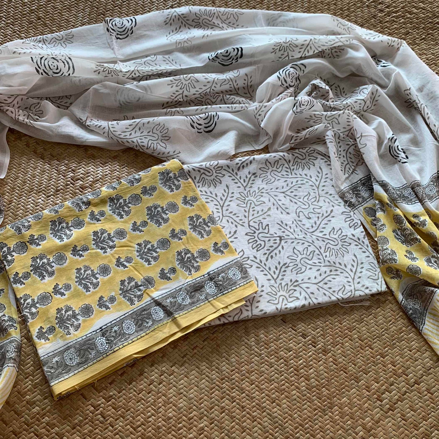 Mul Mul Cotton 3 Piece Salwar Suit Material, Yellow