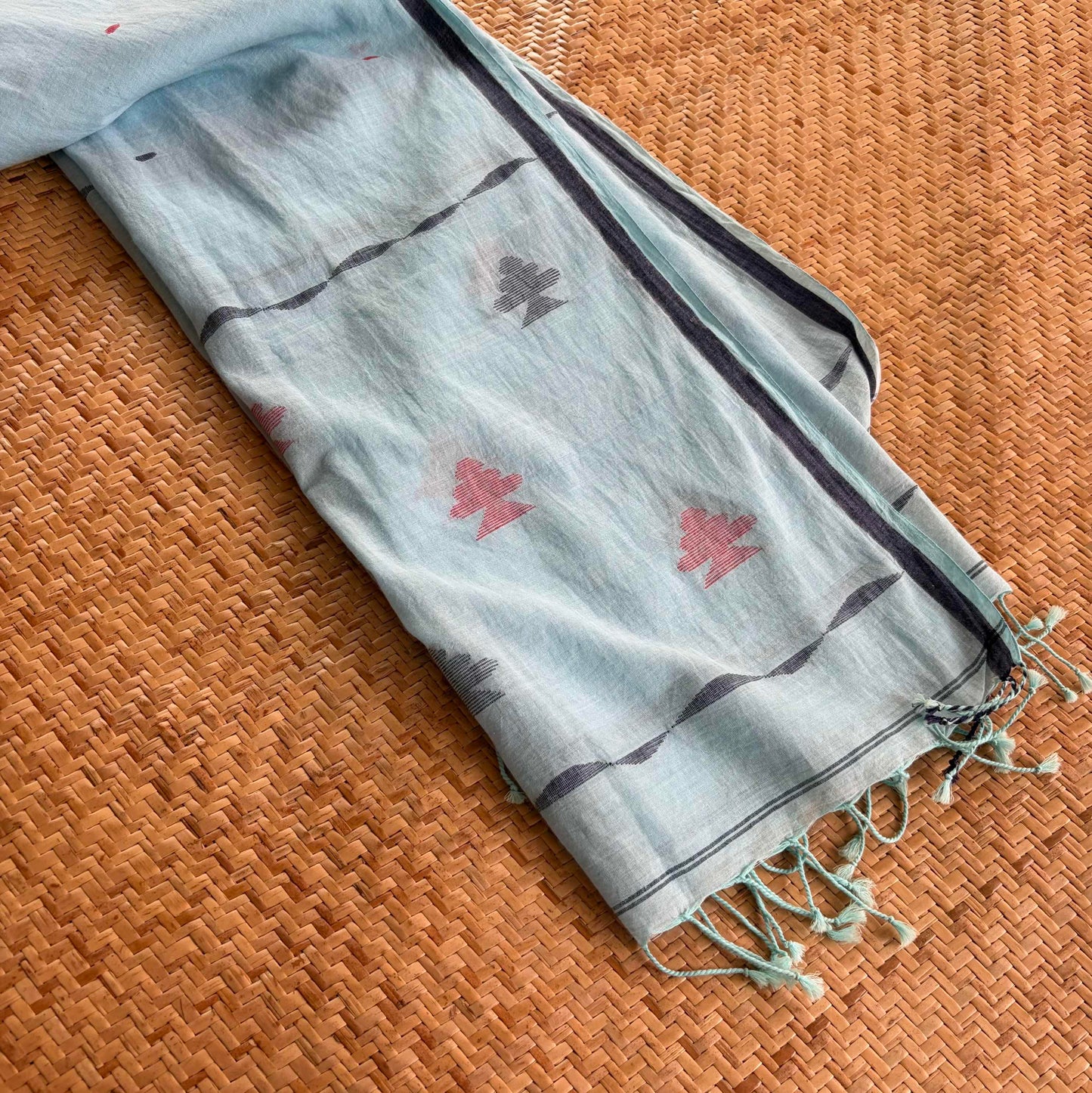 Powder Blue, Jamdani Cotton Handloom Dupatta