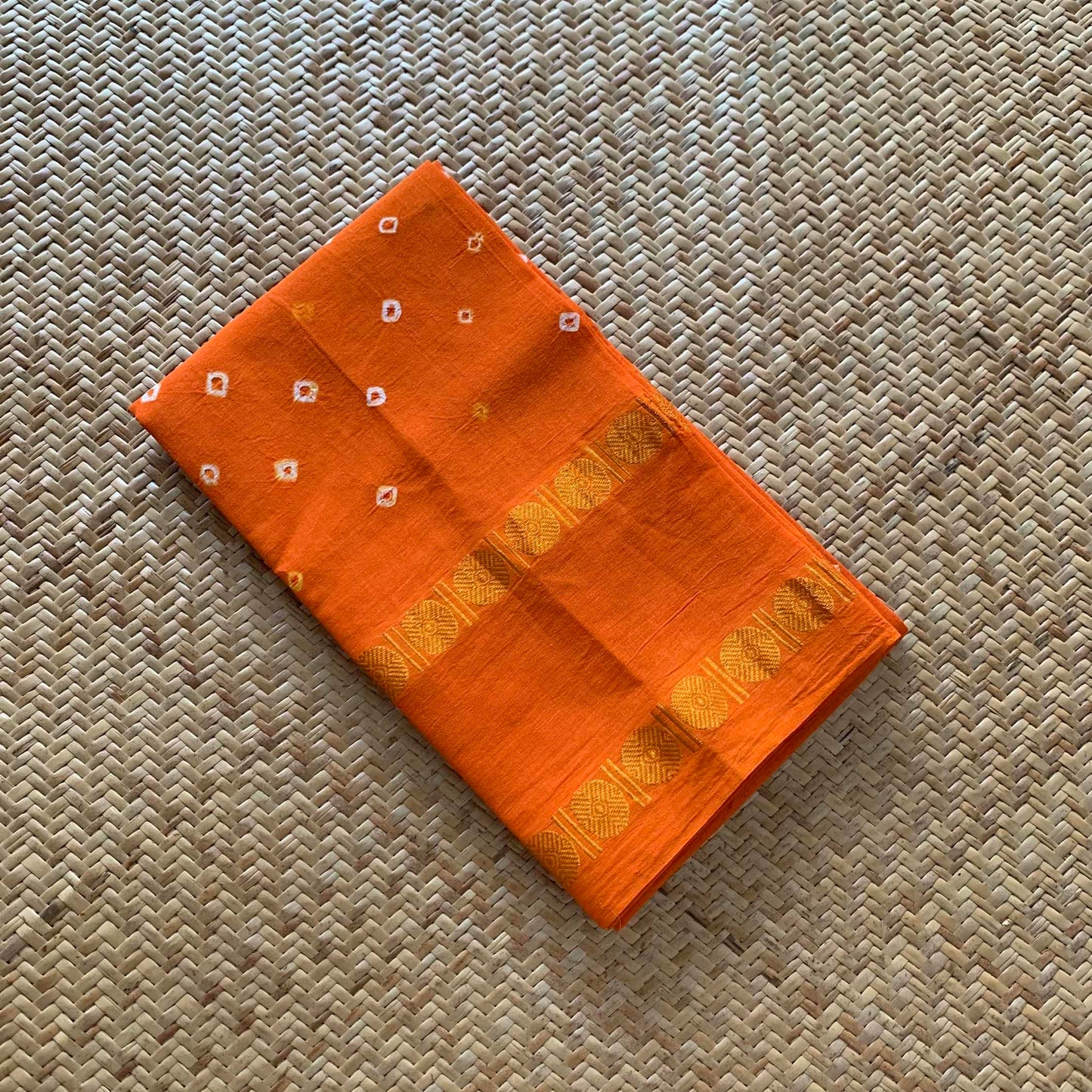 Orange, Hand Knotted kaikattu Sungudi, blouse fabric