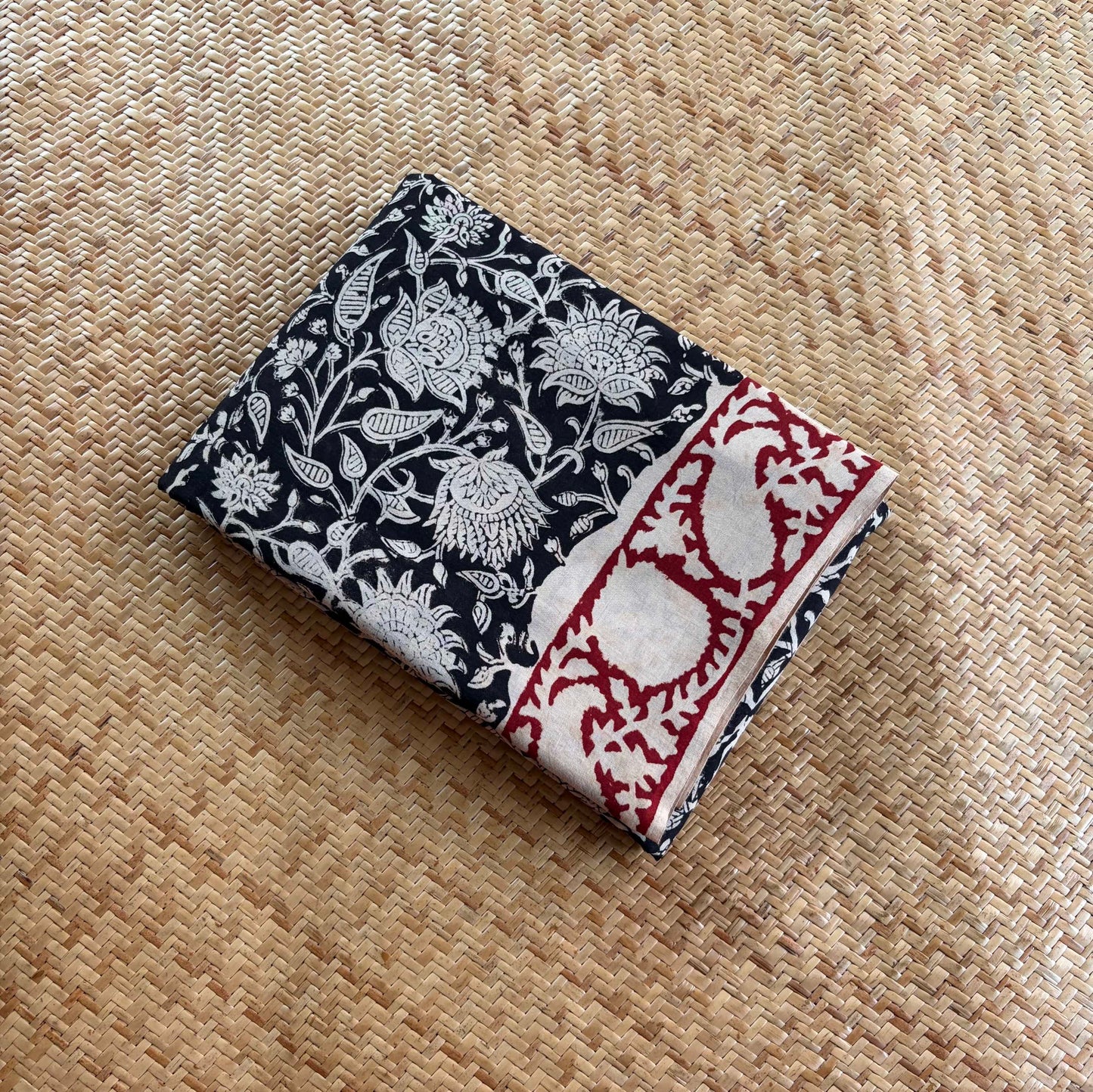 Mul Mul Cotton saree, Hand Block Printed, Black