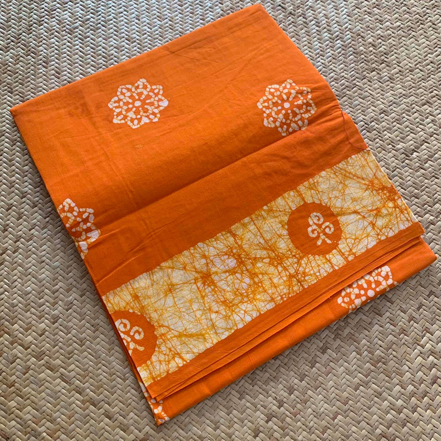 Orange Wax Print Sungudi Saree