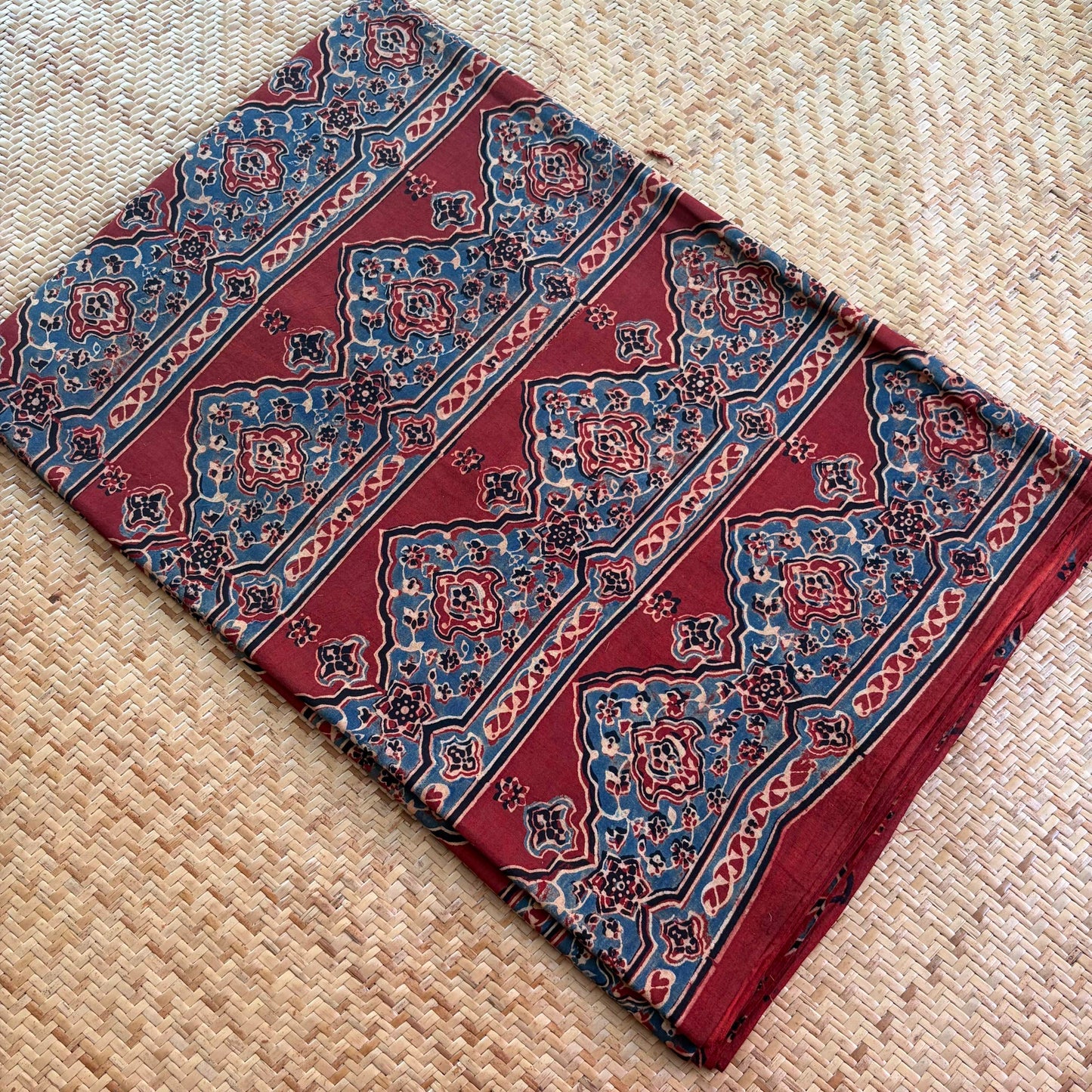 Ajrak Cotton Running Fabric, Red