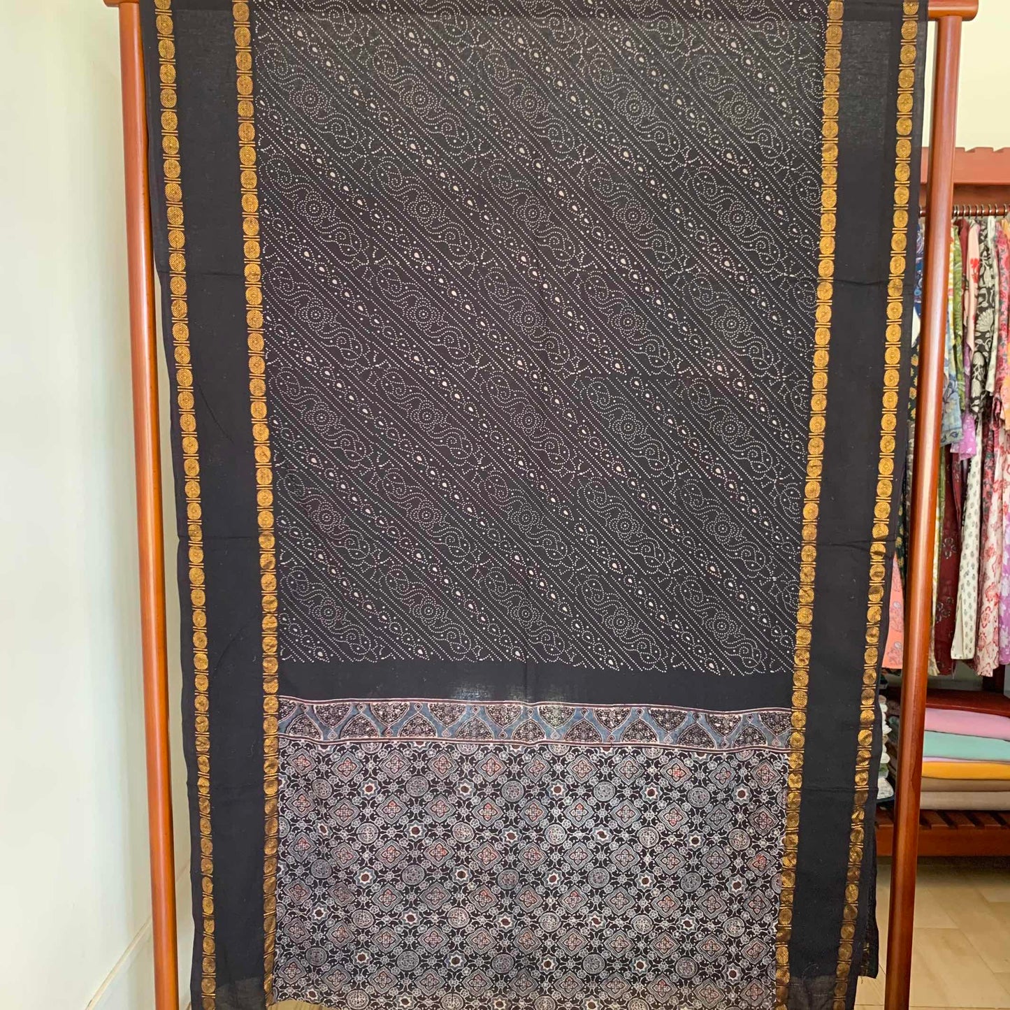 Ajrak Sungudi 2 Piece Salwar Suit Material, Black