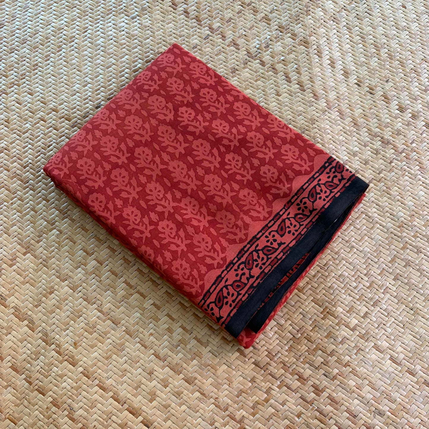 Mul Mul Cotton saree, Hand Block Printed, Red