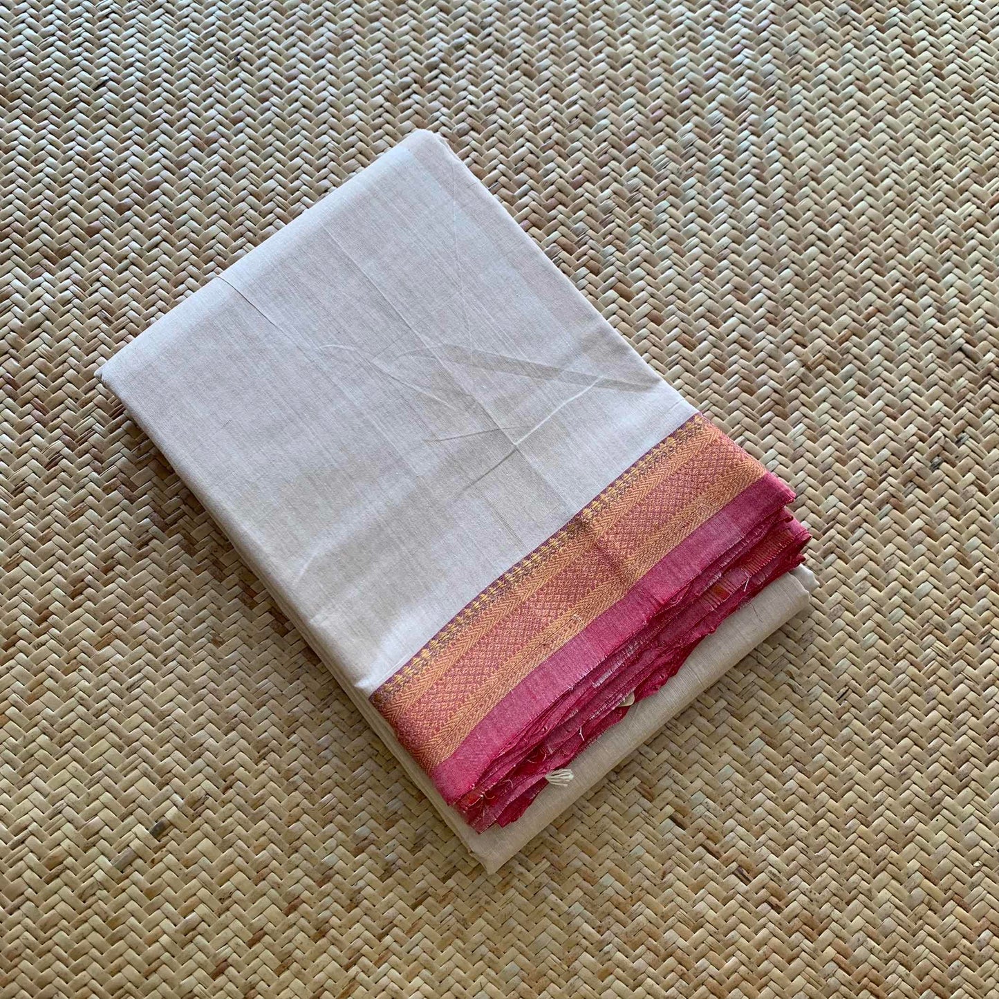 Magalagiri Handwoven Cotton Saree, Cream