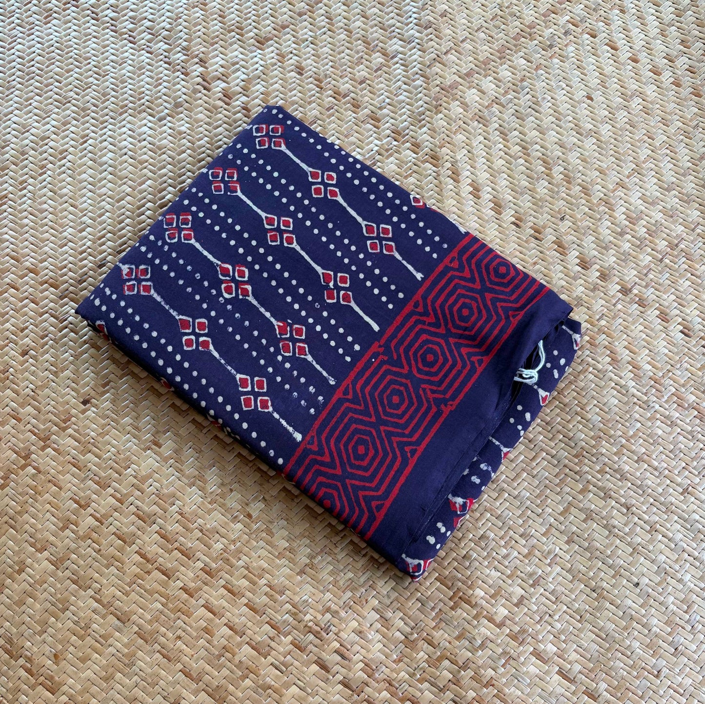 Mul Mul Cotton saree, Hand Block Printed, Blue