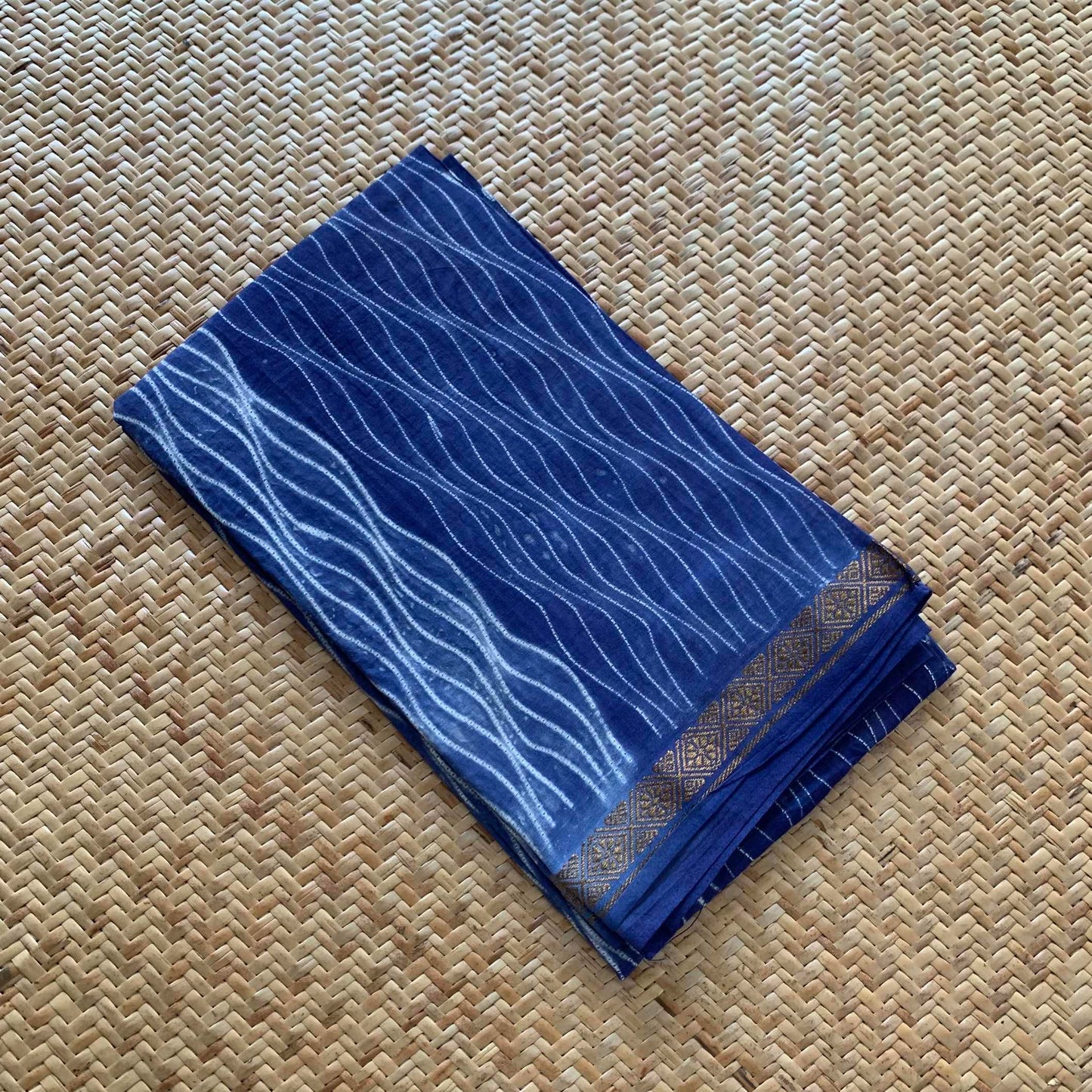 Blue, Hand Crafted Nui Shibori Sungudi Cotton Blouse Piece