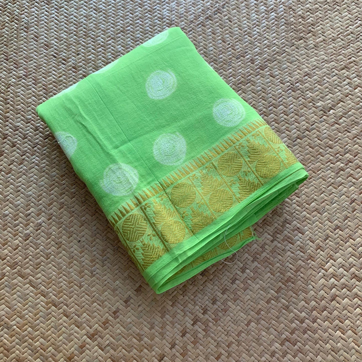 Lime Green, Hand Crafted Nui Shibori Sungudi Cotton Saree