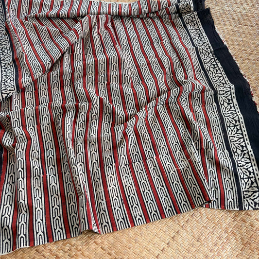 Mul Mul Cotton saree, Hand Block Printed, Beige