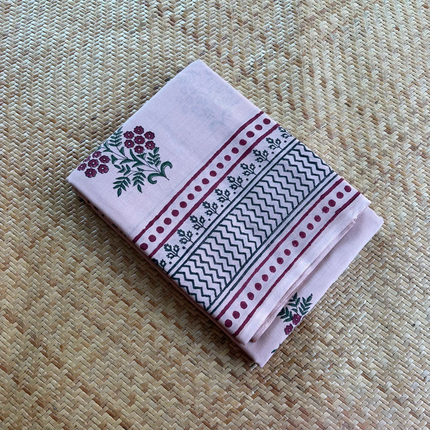 Mul Mul Cotton saree, Hand Block Printed, Dusty Rose