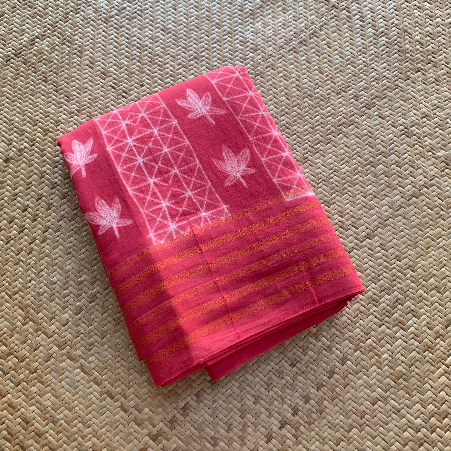 Salmon Pink, Hand Crafted Nui Shibori Sungudi Cotton Saree