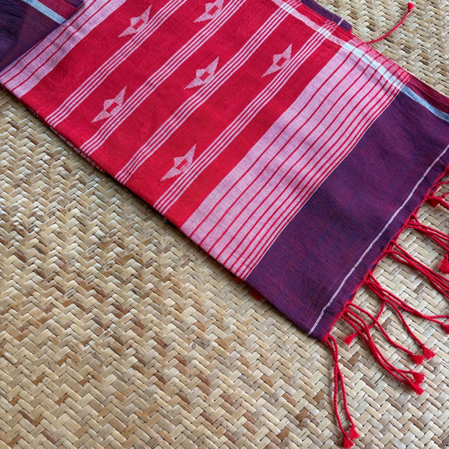 Purple, Jamdani Cotton Handloom Dupatta
