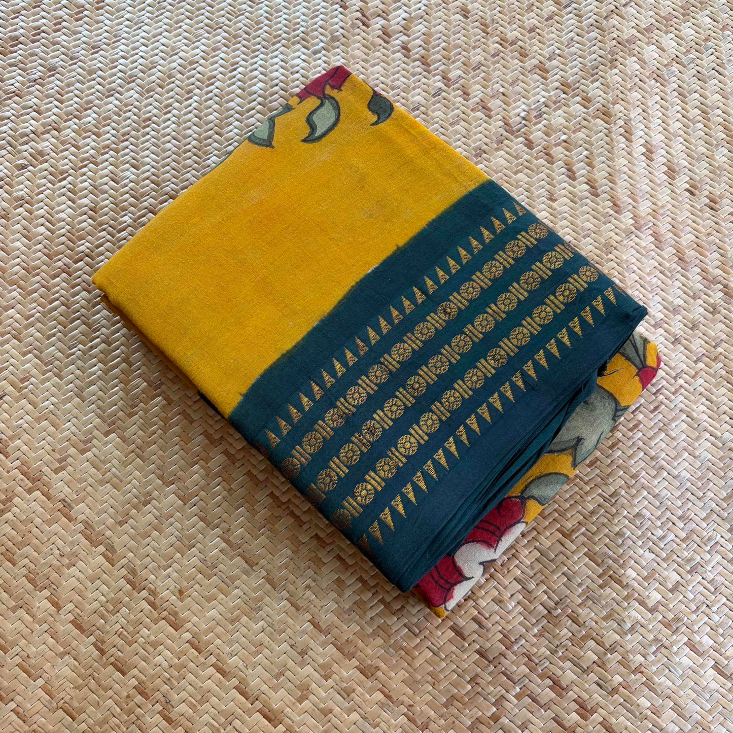 Botanical Kalamkari Hand Painted on Cotton Sungudi Saree With Blouse