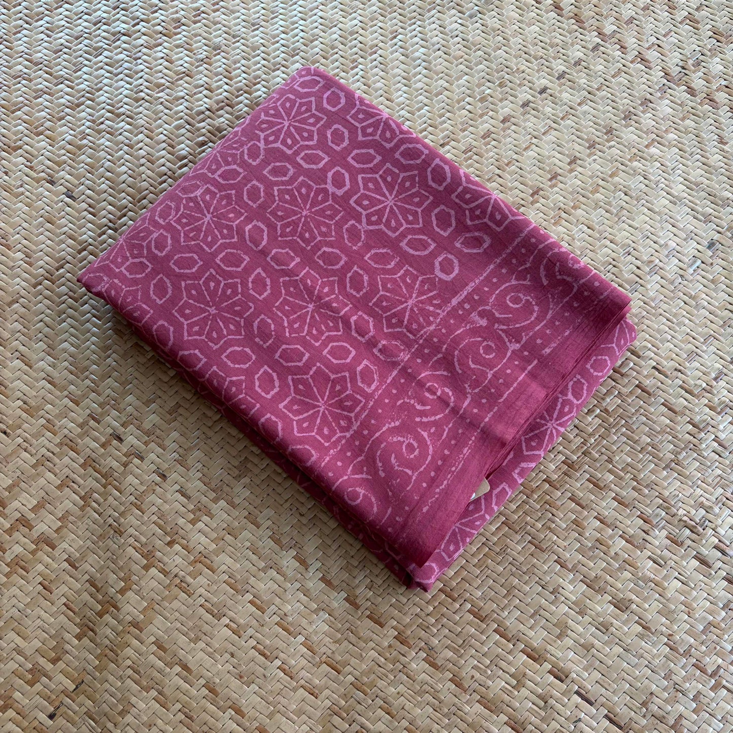 Mul Mul Cotton saree, Hand Block Printed, Pink