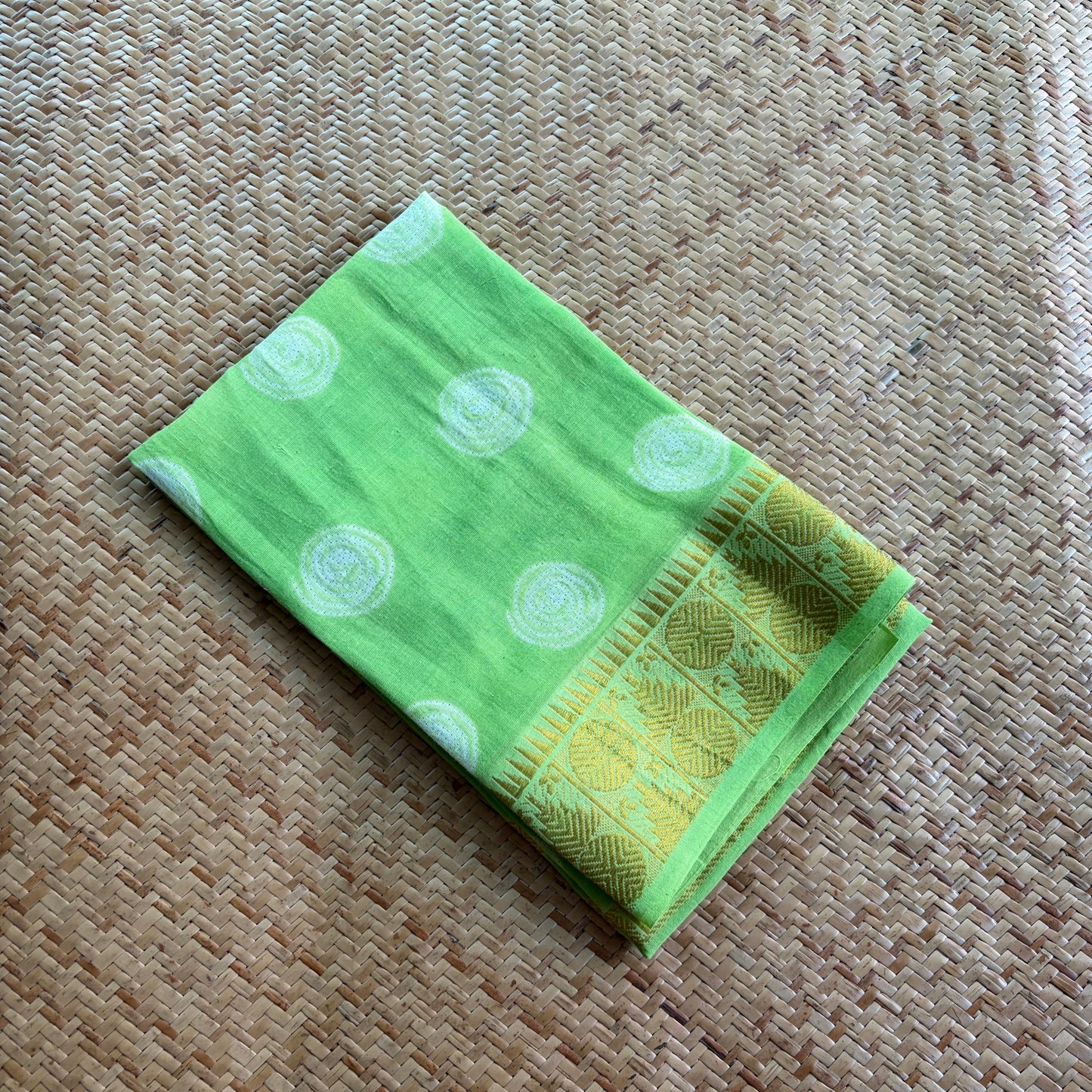 Green, Hand Crafted Nui Shibori Sungudi Cotton Blouse Piece