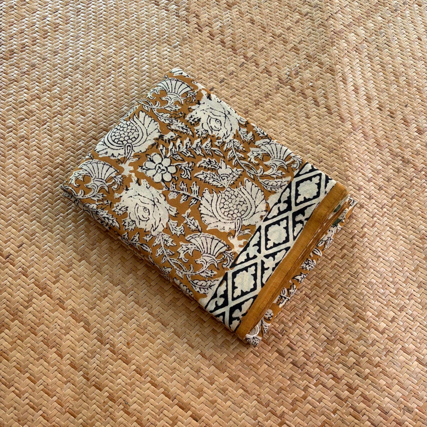 Mul Mul Cotton saree, Hand Block Printed, Mustard