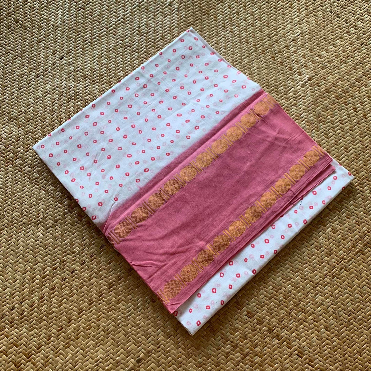 Pink Rudraksham Border With Block Print, Sungudi Saree