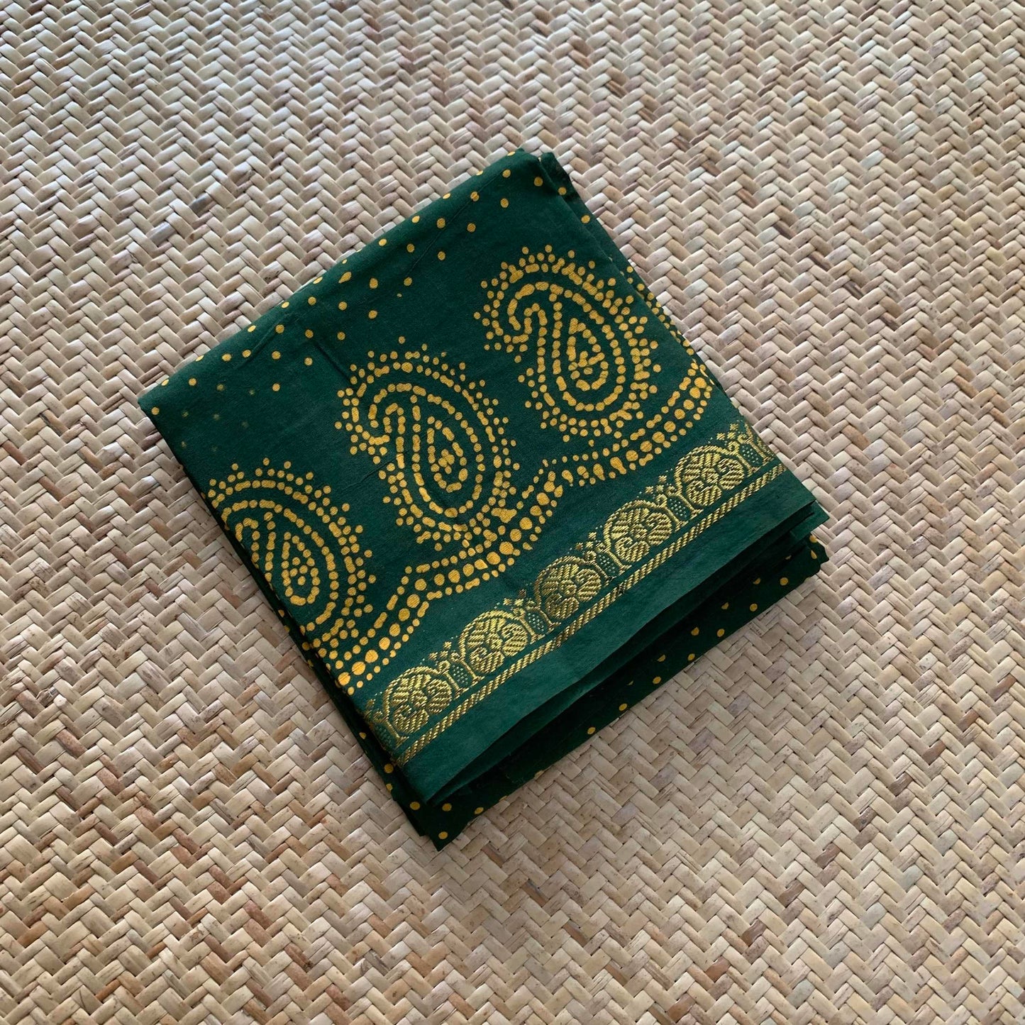 Bottle Green Wax Printed Cotton Blouse piece