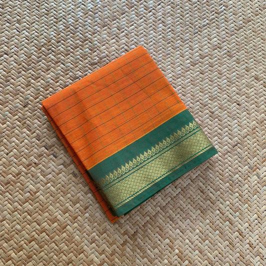 Orange With Green, Cotton Blouse piece