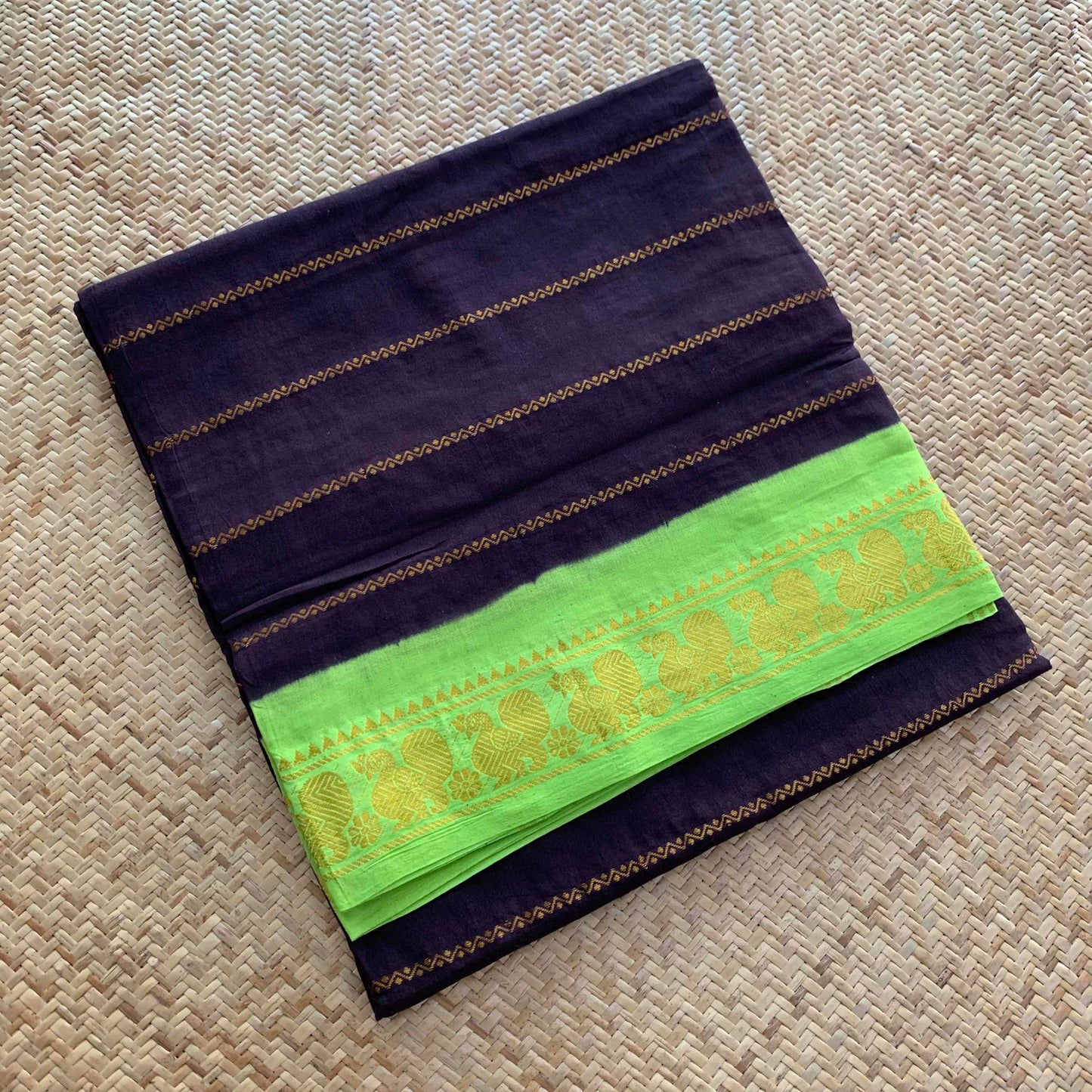 Black saree with green Border, Zari Velthari Madurai Sungadi Saree