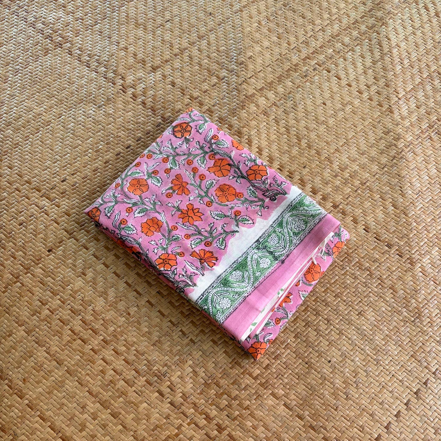 Mul Mul Cotton saree, Hand Block Printed, Pink