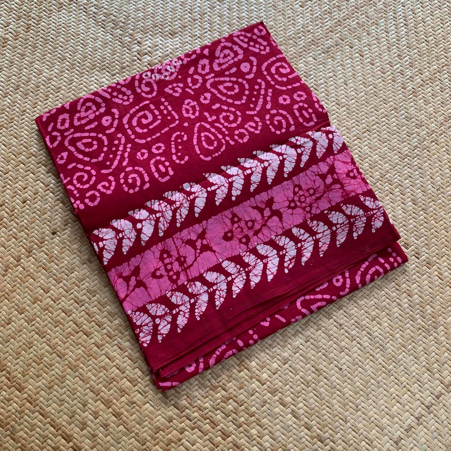 Pink Wax Print Sungudi Saree