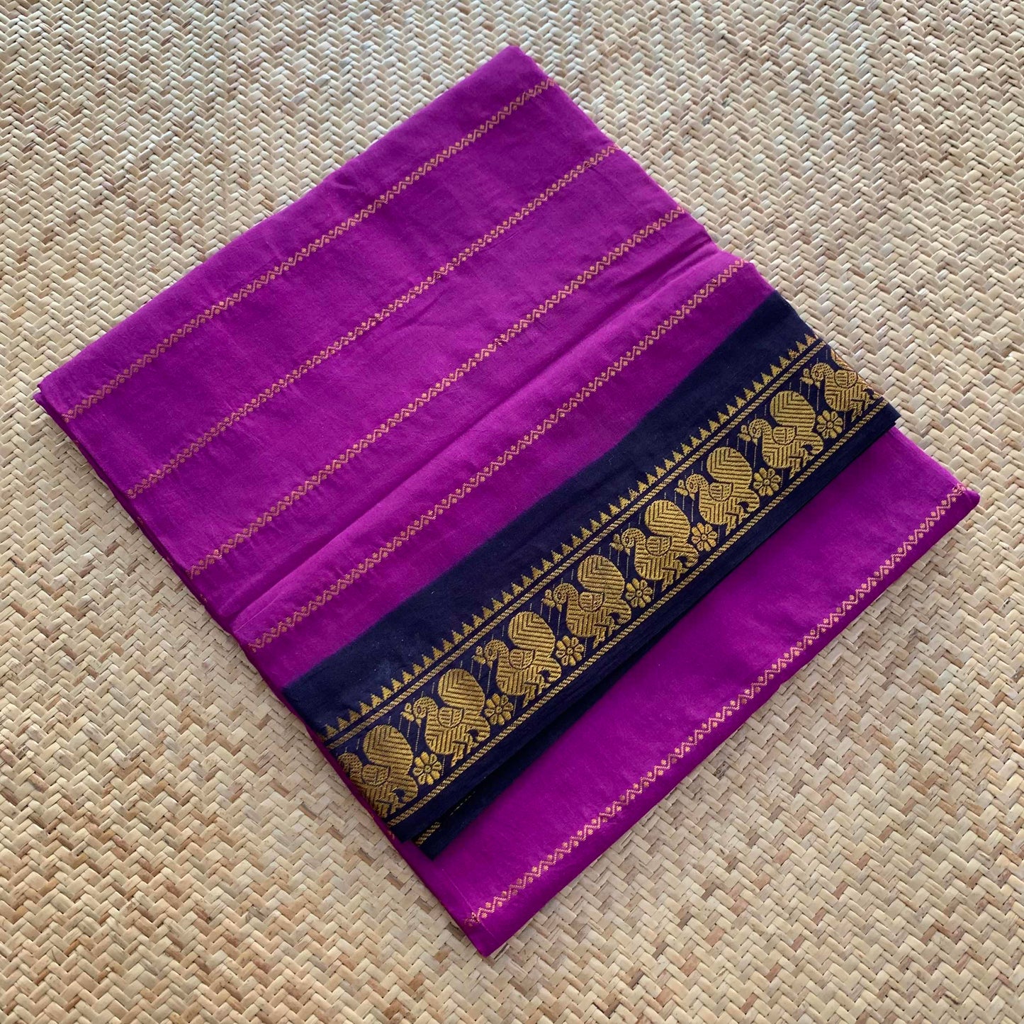 Purple Saree With Navy Border, Zari Velthari Madurai Sungadi Saree