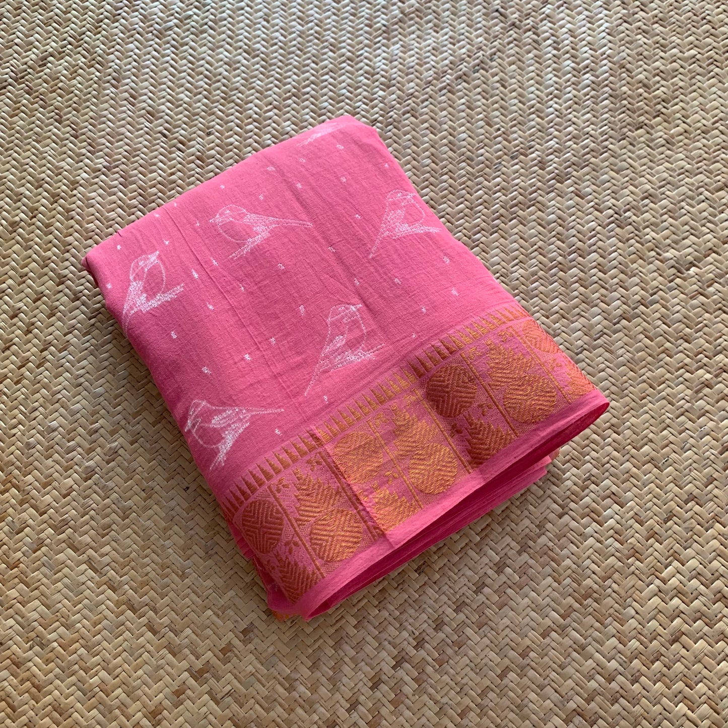 Pink, Hand Crafted Nui Shibori Sungudi Cotton Saree