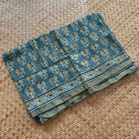 Sea Green, Natural Dyeing Ajrak Hand Block Printed Cotton Cut Fabric