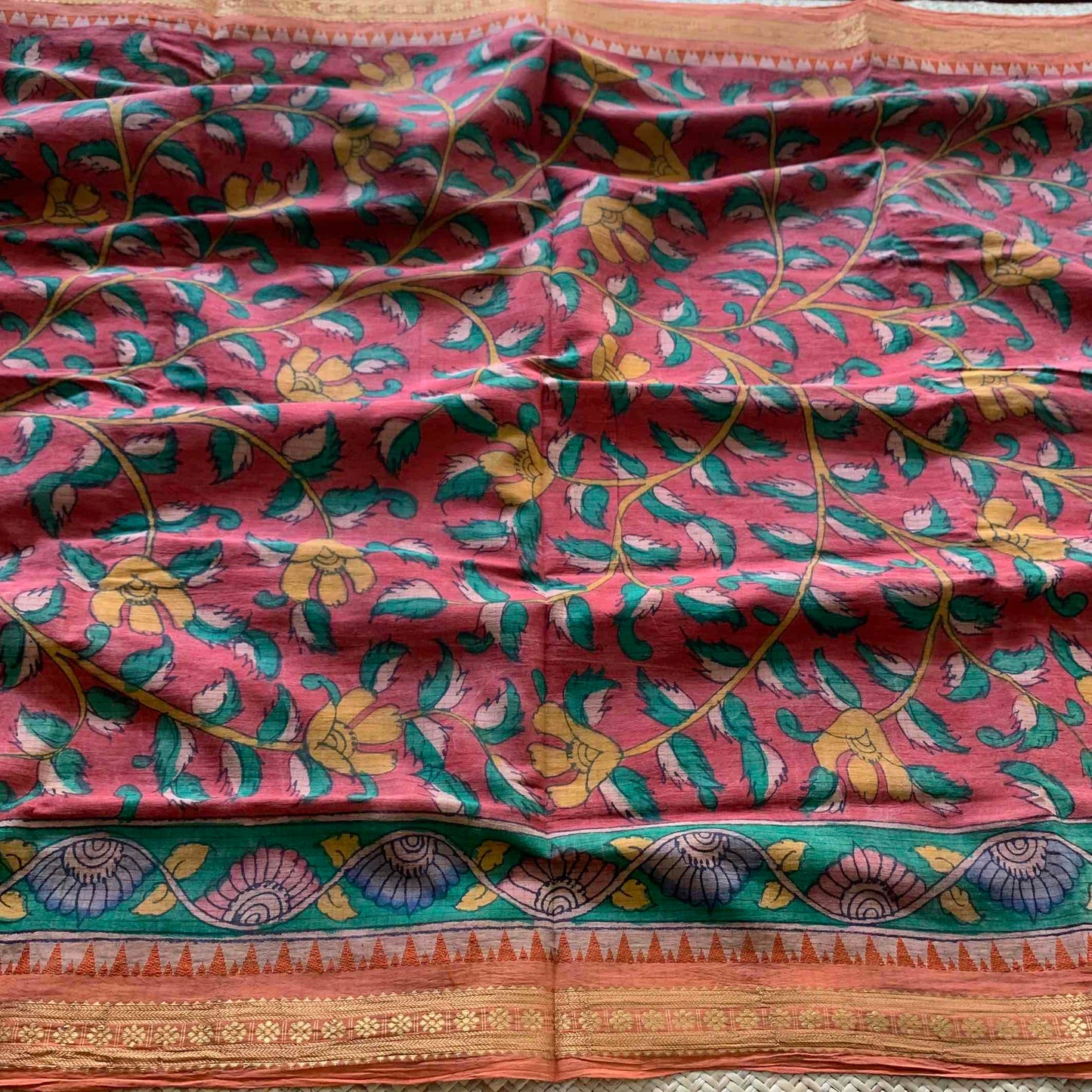 Red,Kalamkari Hand Painted on Chettinad Cotton saree