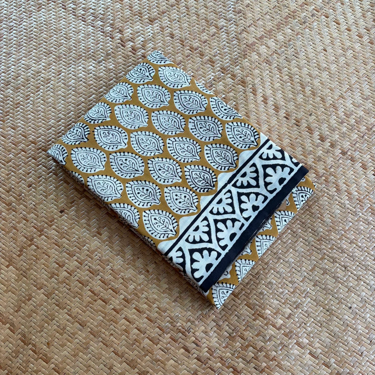 Mul Mul Cotton saree, Hand Block Printed, Mustard