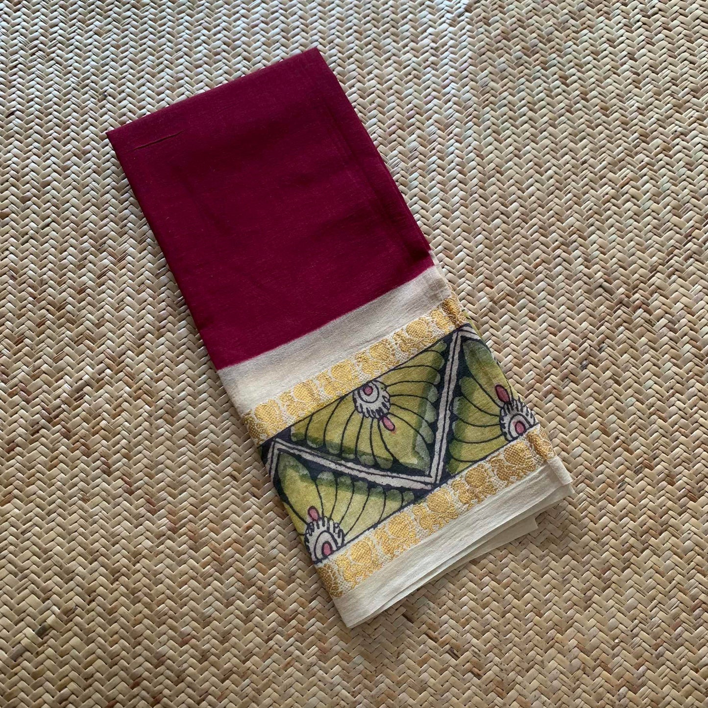 Floral, Kalamkari Hand Painted on a Madurai Sungudi Cotton BLOUSE