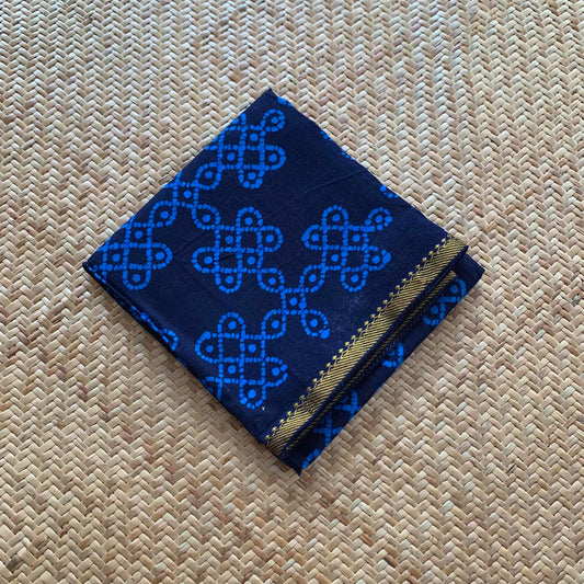 Blue Wax Printed Kolam, Cotton Blouse piece