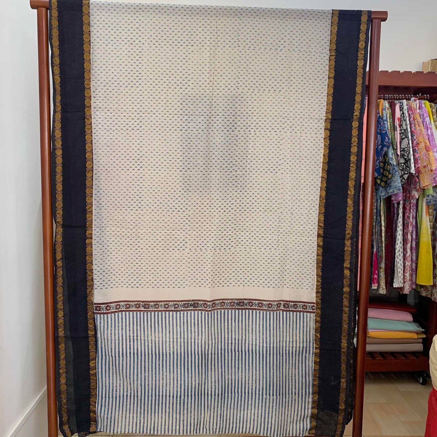 Ajrak Sungudi 2 Piece Salwar Suit Material, Off White